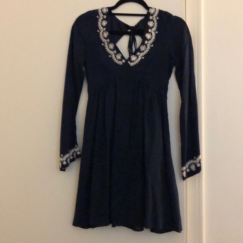 Shyanne navy blue and white embroidered dress